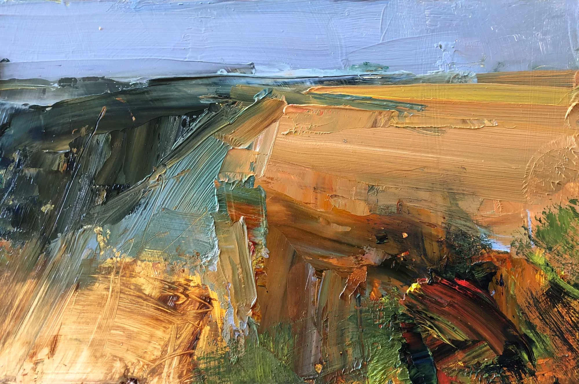 FIELD OF MUSTARDS AND GREENS<BR>6 X 9 IN / OIL ON BOARD<BR><BR>AVAILABLE