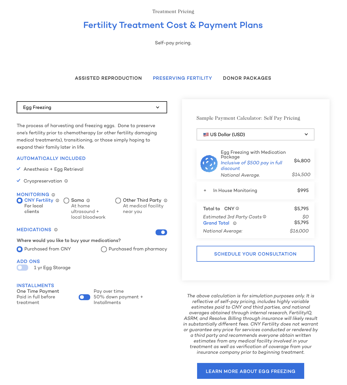 Cost of egg freezing at CNY Fertility