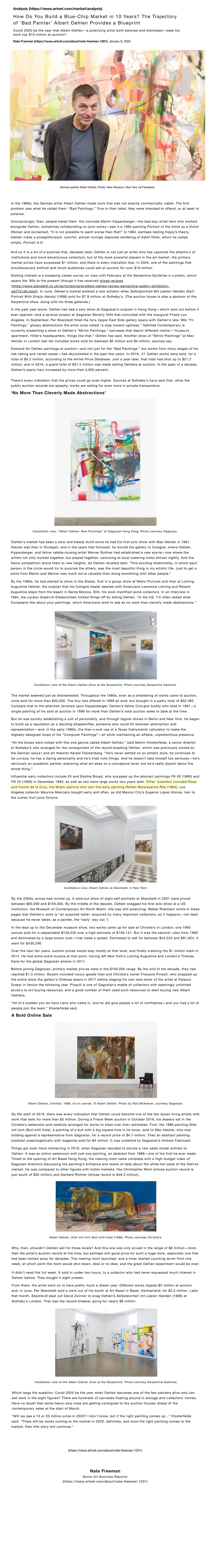 Artnet News | How Do You Build a Blue-Chip Market in 10 Years? The  Trajectory of 'Bad Painter' Albert Oehlen Provides a Blueprint — de la Cruz  Collection