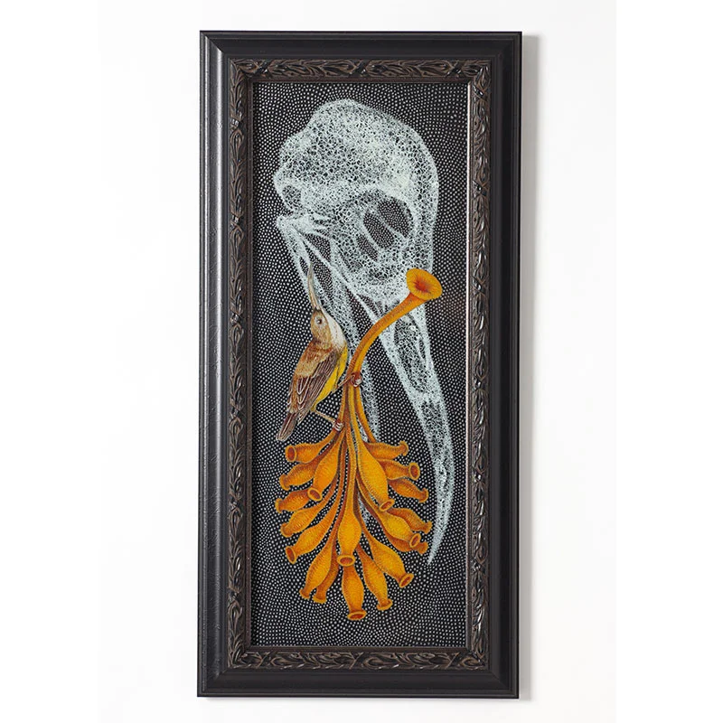Continuum, or Two Sides to the Question (Spider Hunter) , 2011 glass and vitreous enamel 23.25 x 11.25" framed Inquire >
