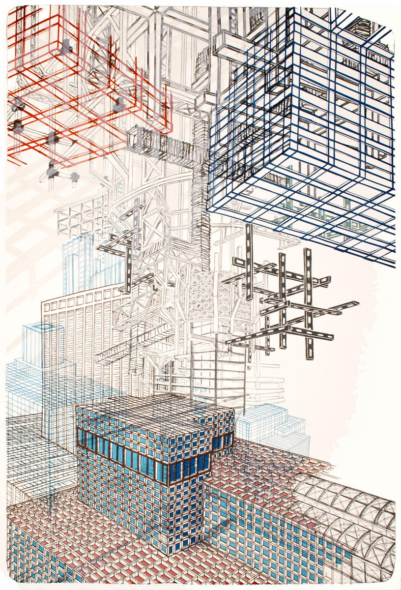   Infrastructure #2 , 2012 7 color lithograph 43.75 x 29.5" paper 48.75 x 34.75" framed Edition of 12 