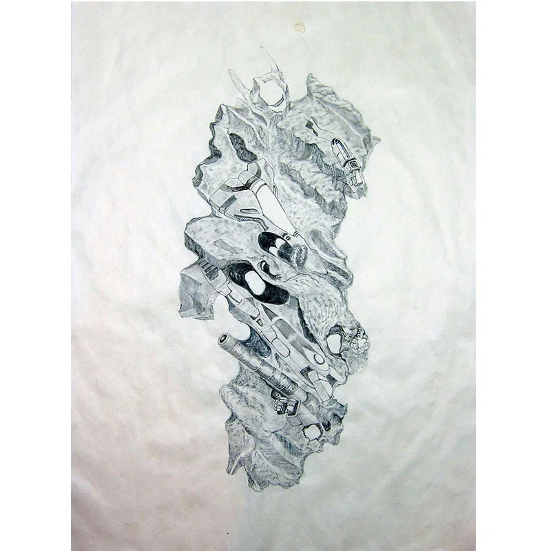 Howie Tsui Fossil Mech #1 , 2017 paint pigment and ink on mulberry paper mounted on silk 31.5 x 24.75" Inquire >