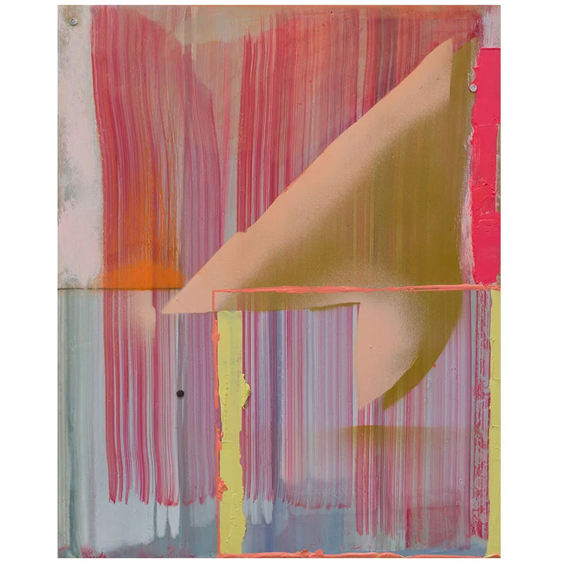 Curtain Call , 2017 oil, spray paint, graphite, cut tacks on panel 15 x 12" SOLD