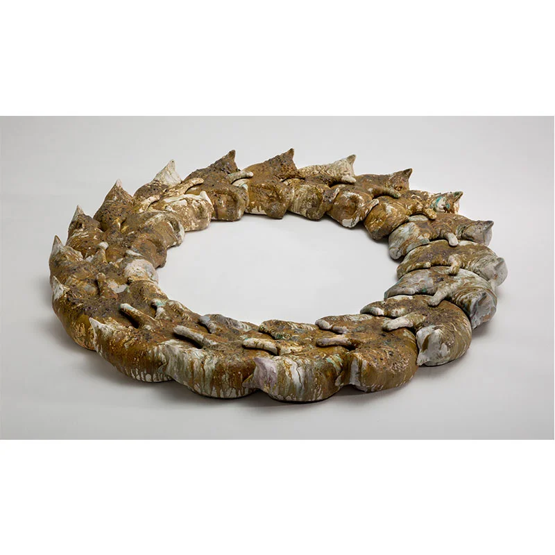 Malia Jensen Perfect Circle (Imperfect) , 2016 ceramic with glaze, concrete and glass 8.5 x 80 x 80"