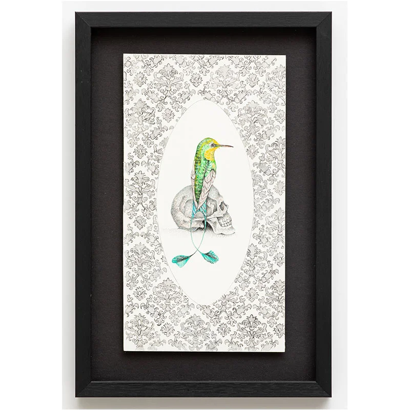 Untitled (bird skull) , 2017 prismacolor ink and paper 14.25 x 9.5 x 1" Inquire >