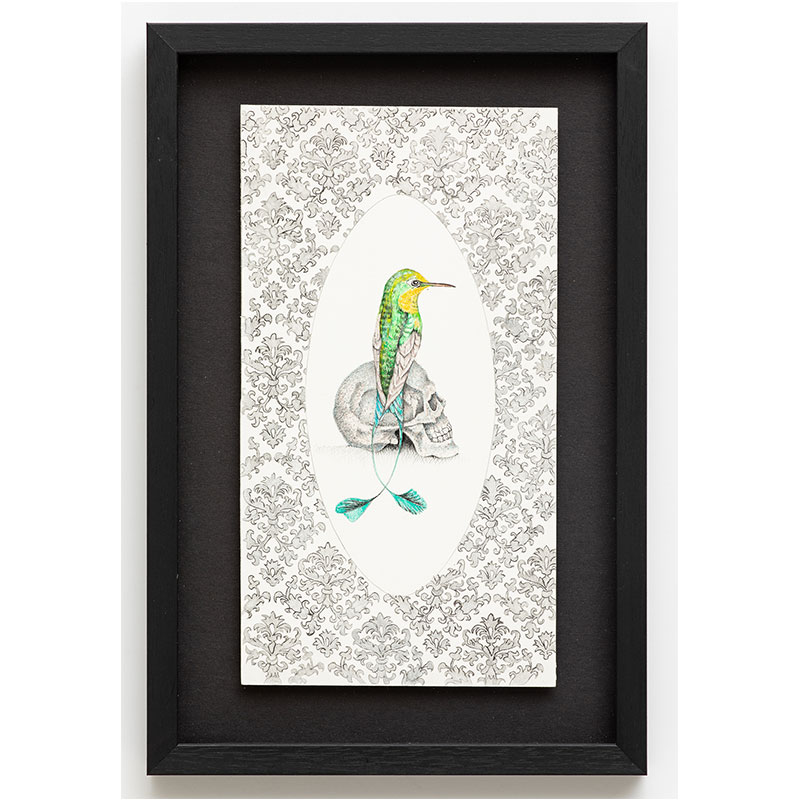 Untitled (bird skull) , 2017 prismacolor ink and paper 14.25 x 9.5 x 1" Inquire >
