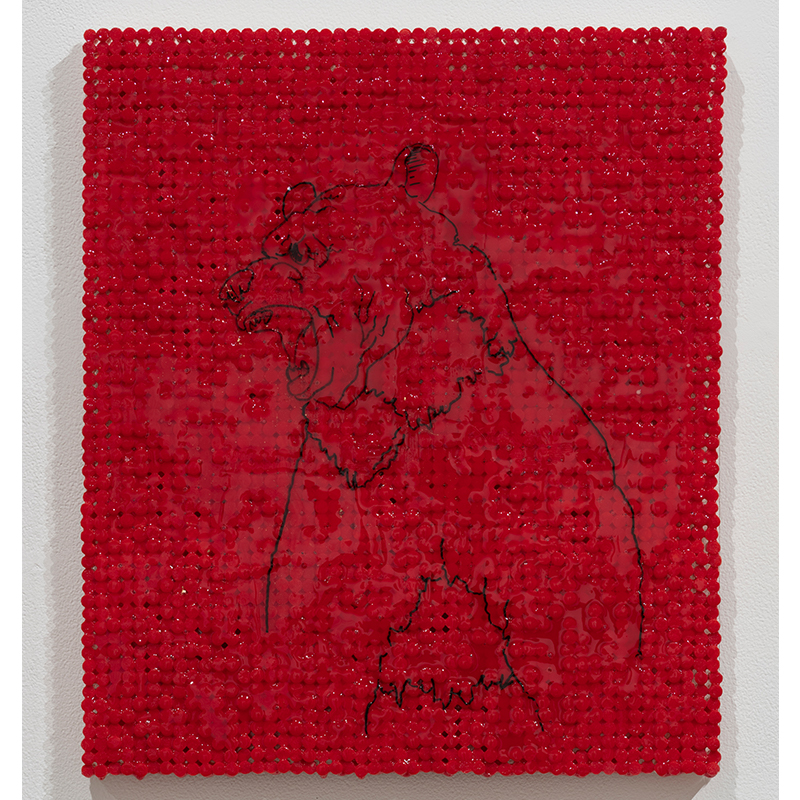 Red Bear , 2018-19 cigarette filters, resin and ink 18 x 15.5 x 1.5" Inquire >