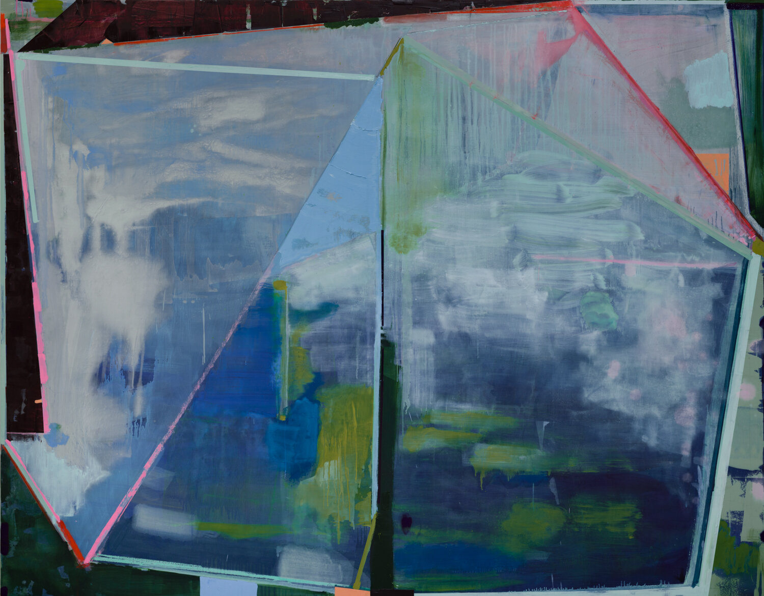   Like A Mountain (two fists of solid rock CM) , 2021 acrylic, Flashe, oil, graphite and pastel on panel 65.25 x 83" 