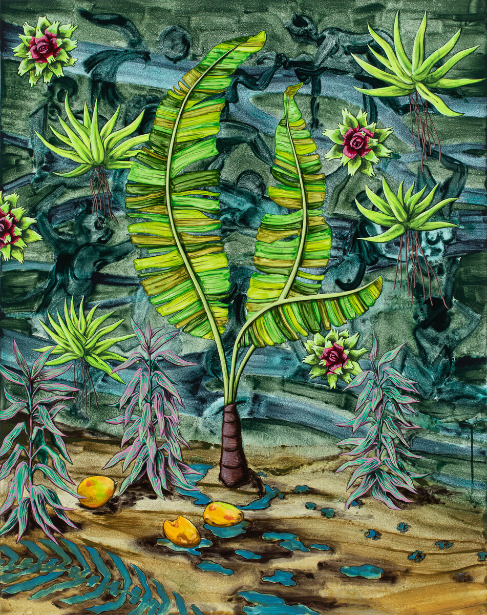   Jungle Waypoint , 2019 Flashe on canvas over panel 40 x 32" 