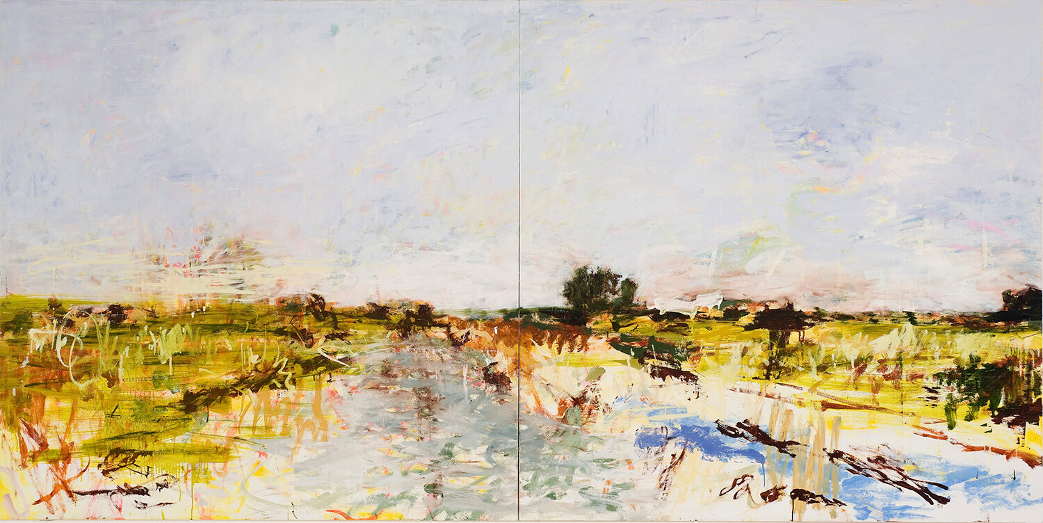   Willing the Way , 2008 oil on canvas on panel 60 x 120" diptych (60 x 60" each panel) 