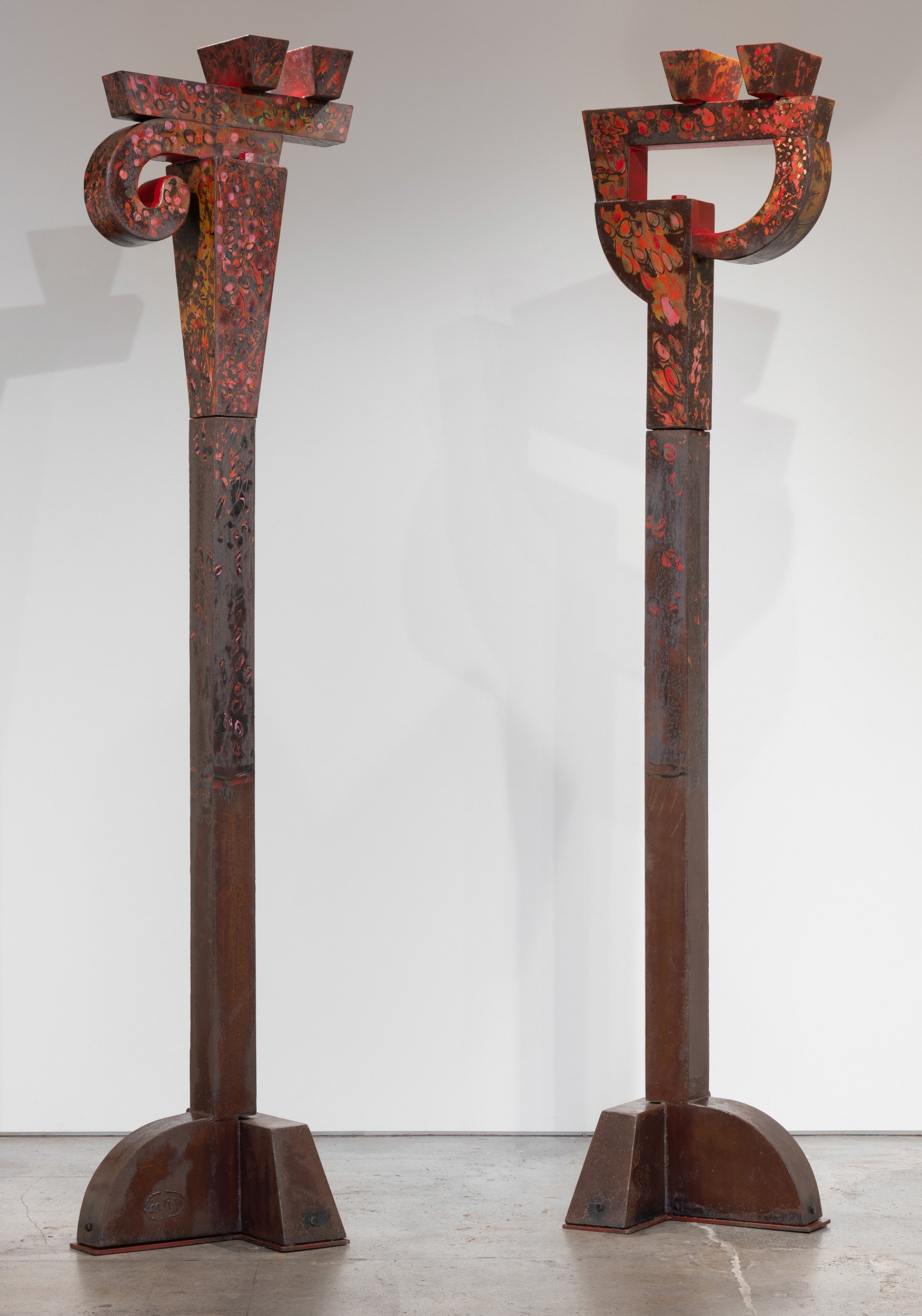   Rajasthani Columns , 1992 weathered steel and acrylic urethane paint 126 x 24 x 24" each (pair) 