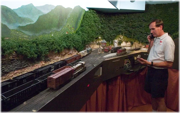 Deep in the Willow Creek valley David Stewart calls the dispatcher before leaving the yard.