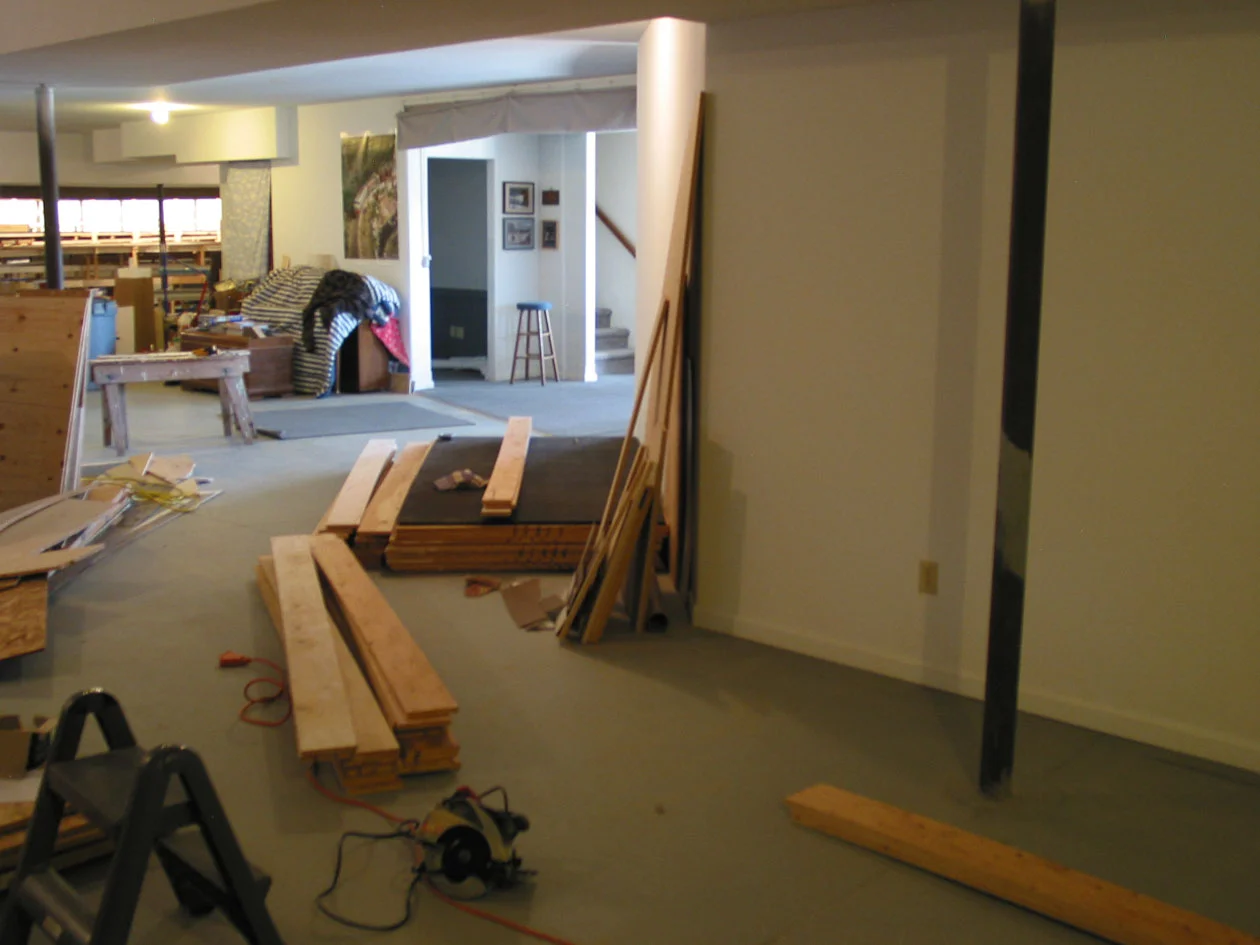Phase 6 began in March, 2012, at the other end of the basement. The photo is looking back to the phase 2, Millport end of the basement, some 80' away.