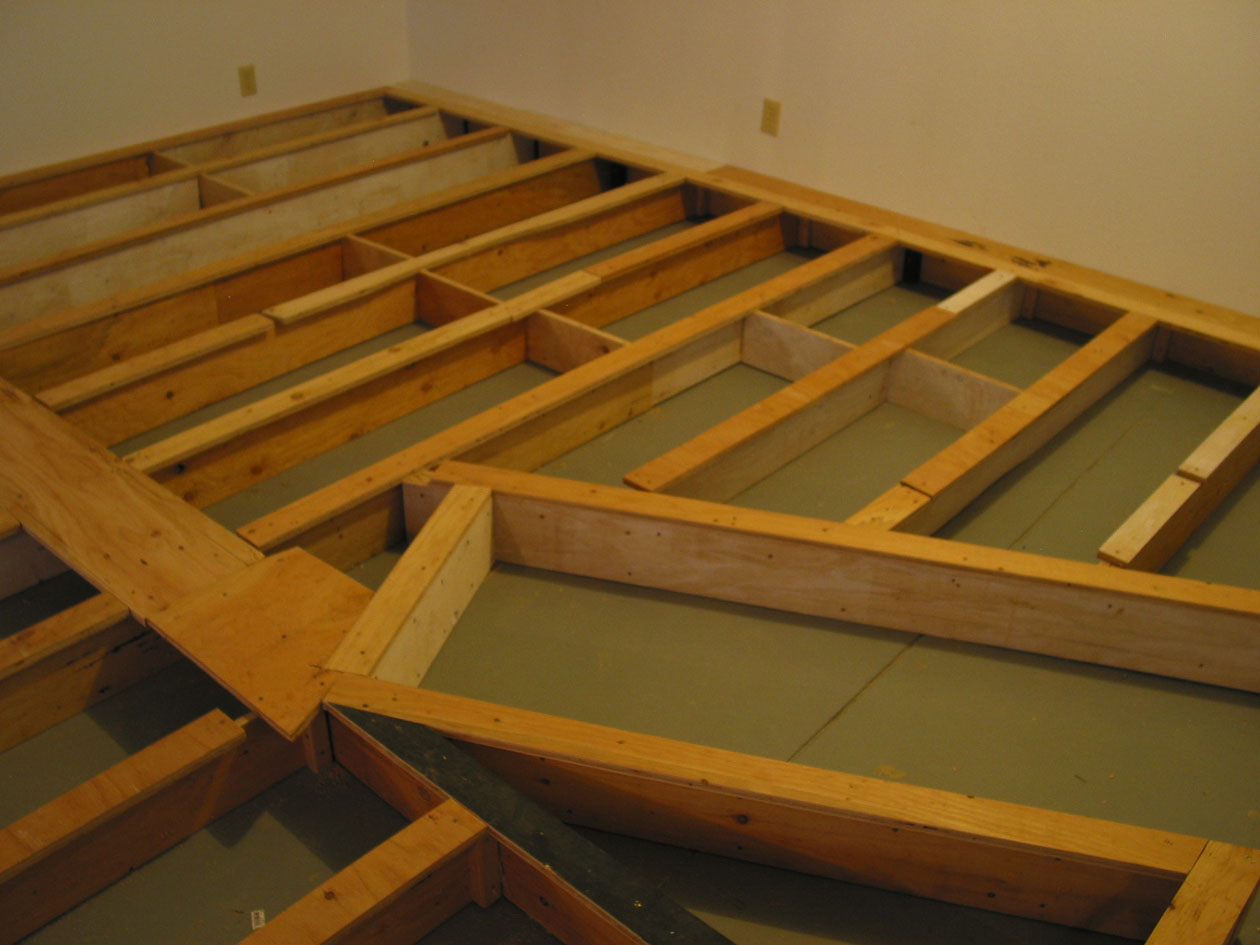  The framework grid was topped with plywood strips, glued and screwed,&nbsp;making a Tee. This would provide a better anchor for attaching the flooring. The horizontal "doorway" is actually the step-down area for future nod-under entrance into the Ka