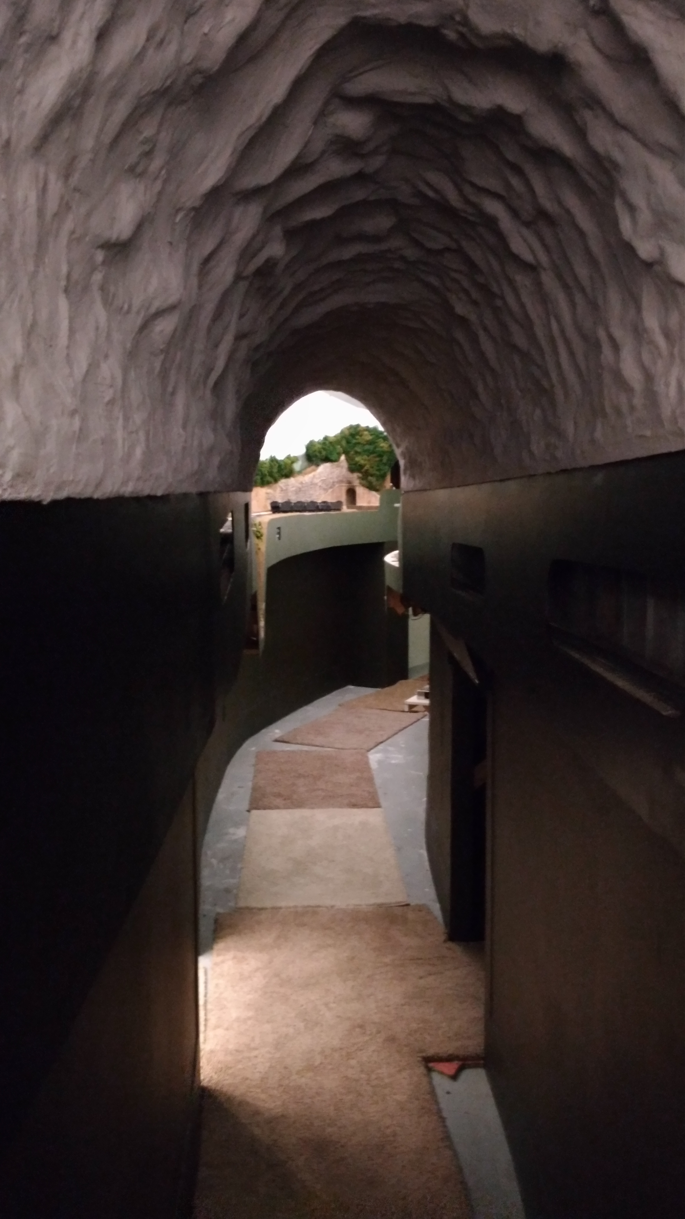  The end result, minus a little yet-to-do weathering streaks. A Shotcrete liner it is. No light bounce, an unusual train view, and a special operational experience for the crew. What was initially the negative tight spot in the overall track plan, is