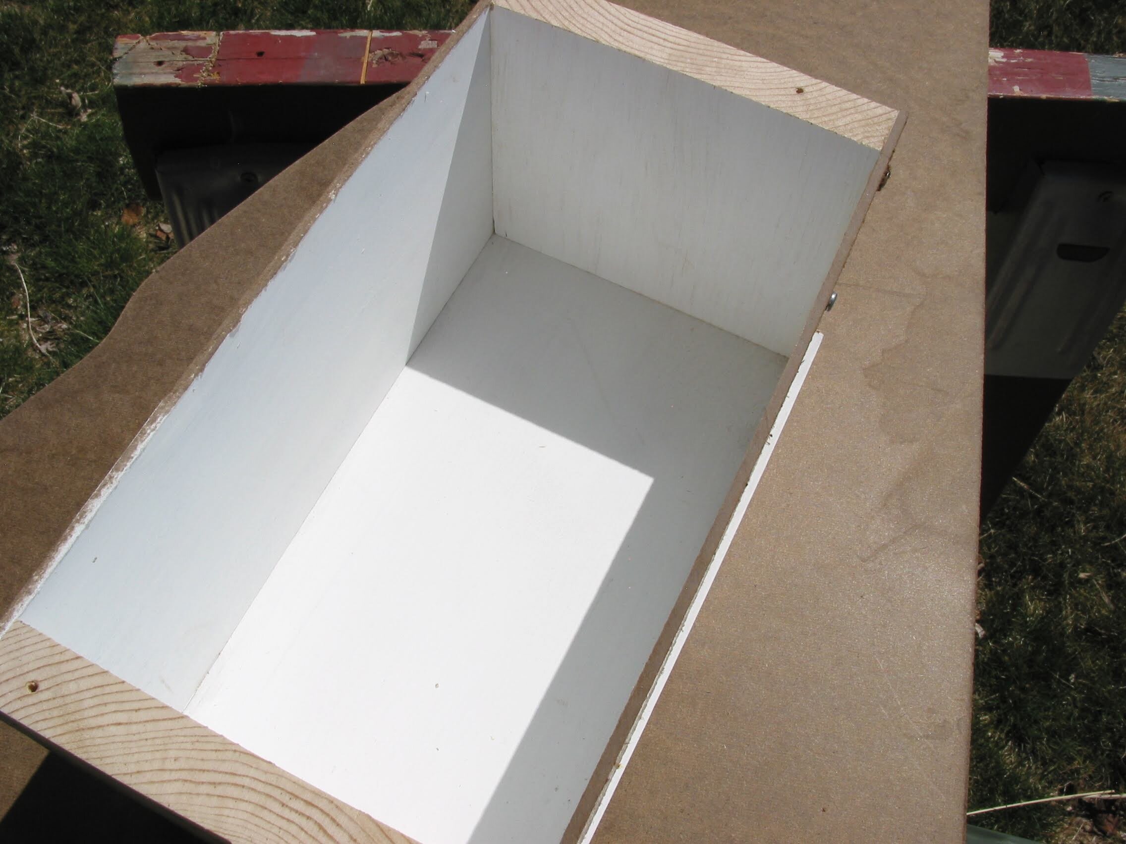  The reflector box ready for install to a completed panel. It was painted white to spread the light evenly across the back of the plex. 