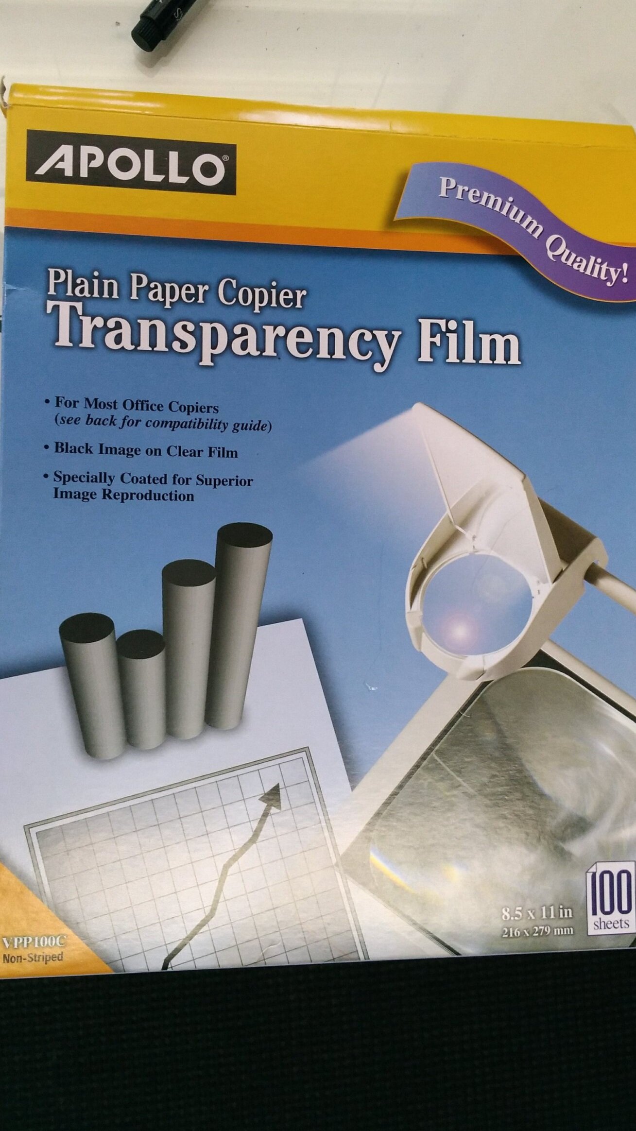  A packet of Transparency Film from Office Depot is next. 