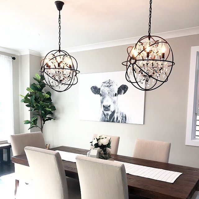 Just finished designing 8 spaces in a new construction house! This rustic dining room might be my favorite - how stunning are these chandeliers?

Design by: @whittakerinteriors