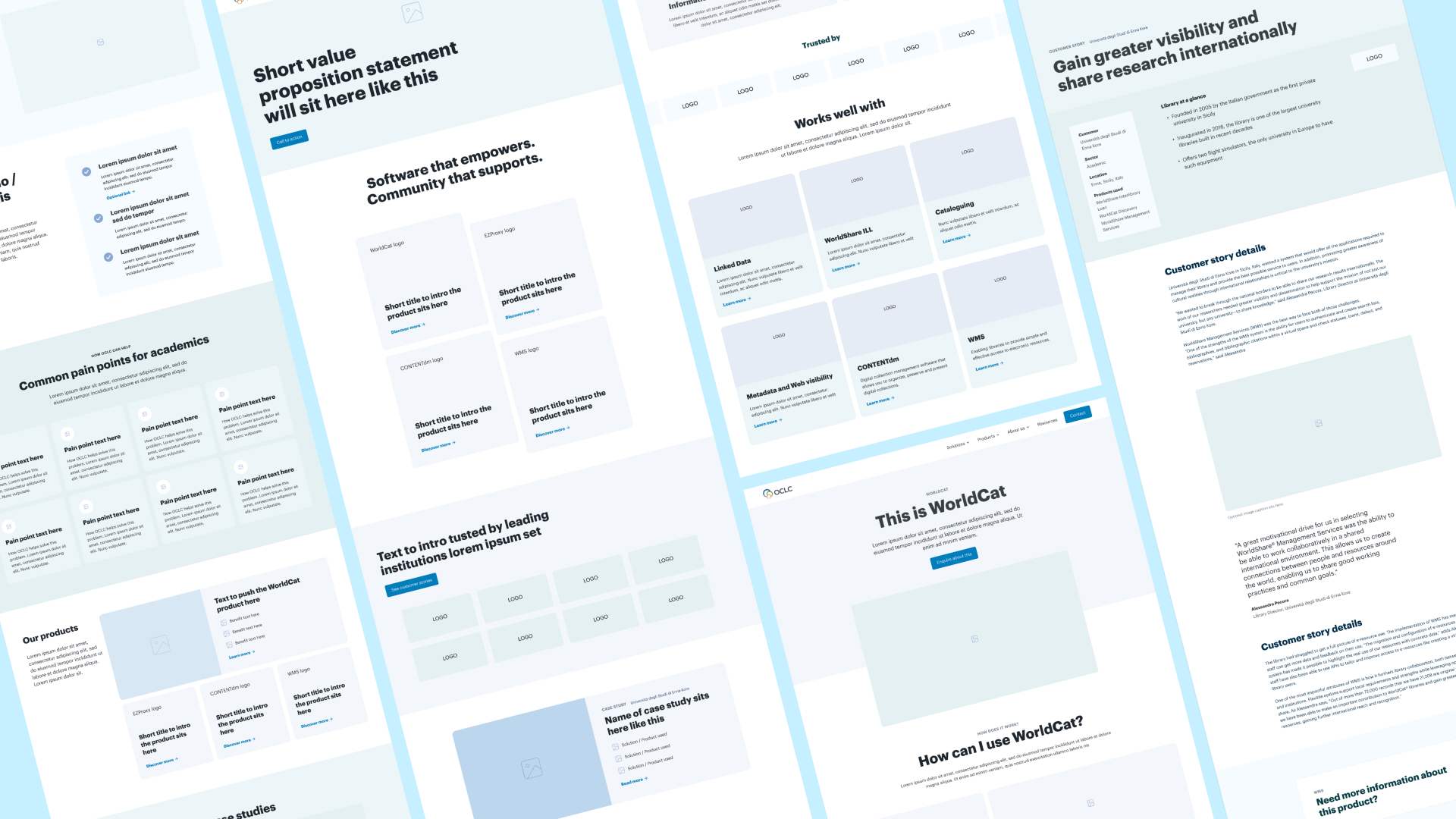 OCLC’s products, especially the world reknowned WorldCat, deserved their own individual pages to show off their capabilities, evidenced by the case studies of institutions that use them.