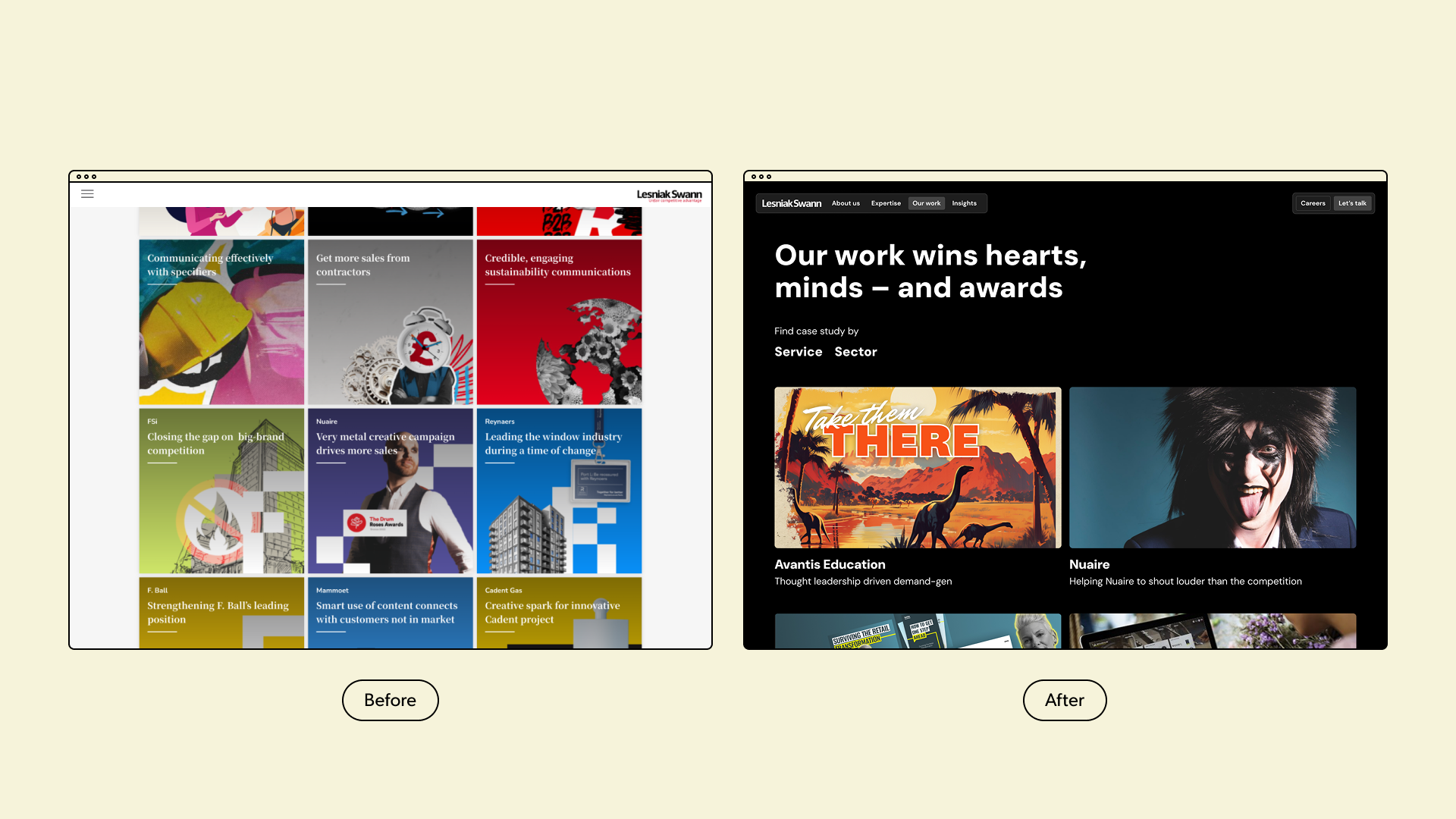 To elevate the visual experience, we introduced a dual dark and light mode UI - providing a modern, confident look while allowing our brand assets and case study imagery to shine. We also incorporated subtle animations throughout the site to enhance