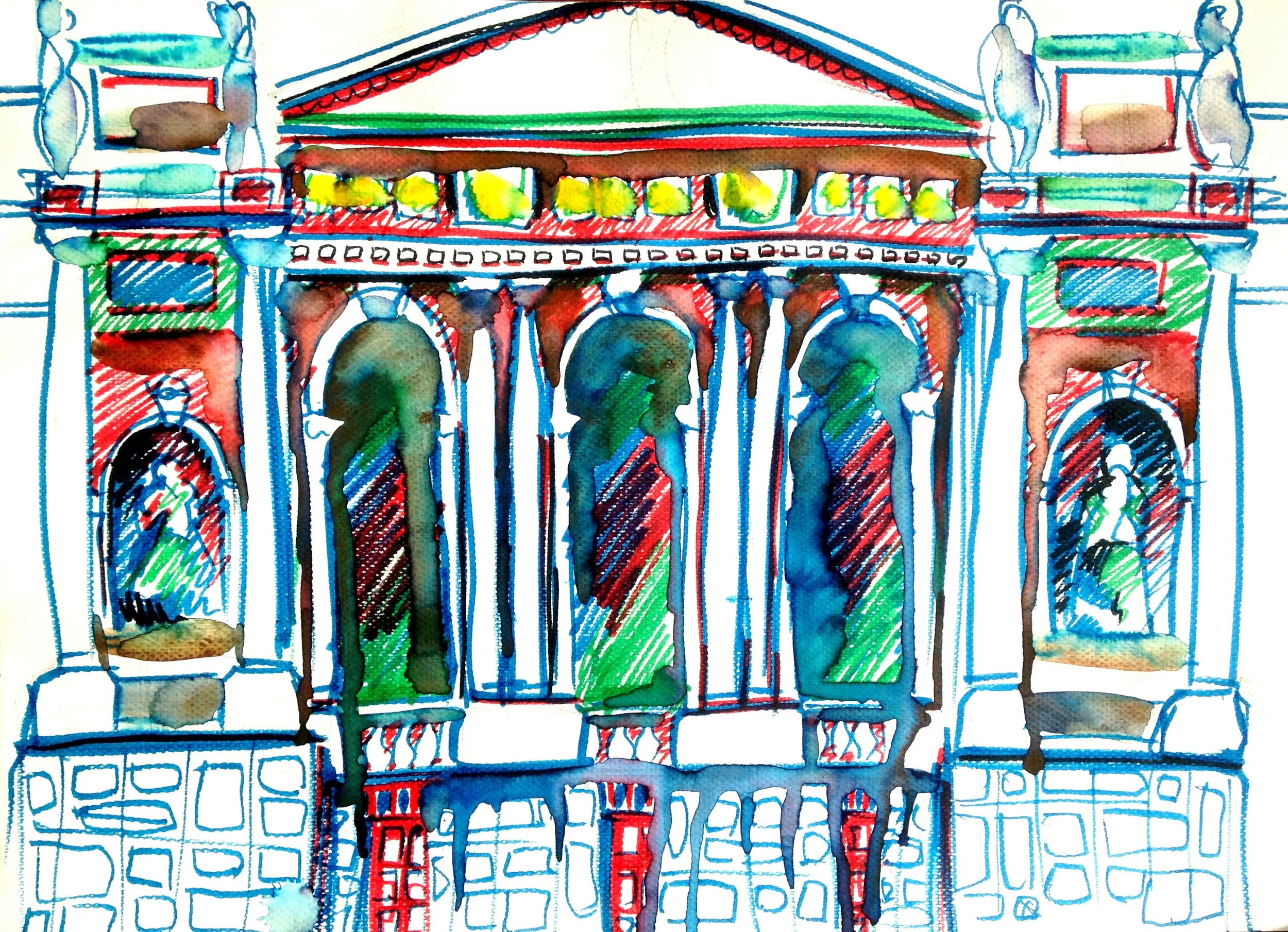 Lviv Theater of Opera and Ballet. Watercolor, paper.