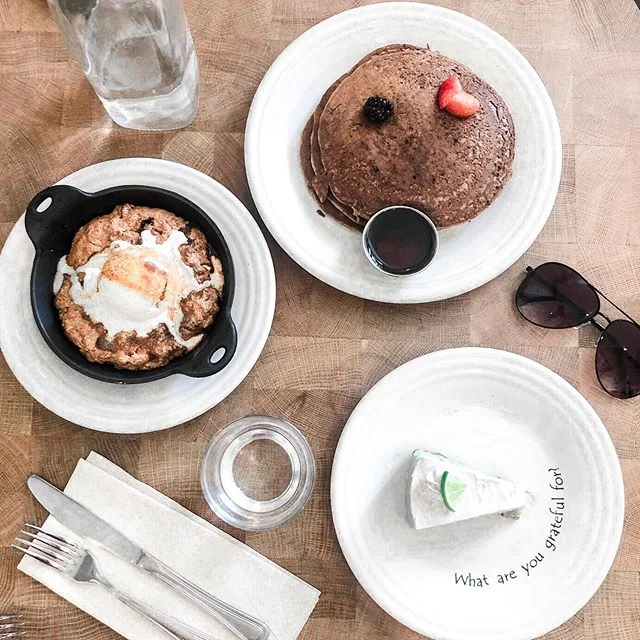 Modifying your food when you eat out can really help you avoid inflammation. For example I got these buckwheat pancakes without powdered sugar and maple syrup on the side and chose a dessert without sweetener! The key like pie was made with monk frui