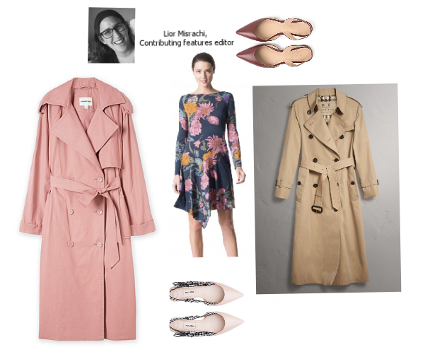 I always go back to Leona Edminston because she makes dresses for real women, they flatter my curves and they're machine washable. I often travel for work or smachot ( happy occasions) so it helps that they don't wrinkle and they can be folded in a suit case and ready to wear. But short on time and as long time fan means I already know my favorite cuts and I know my size so I can buy online. Clockwise from top: Red sling backs, Country Road, Long trench coat, Burberry, cream patent leather slingback, Miumiu, Pink Trenchcoat, Country Road, Floral Dress, Leona Edminston.