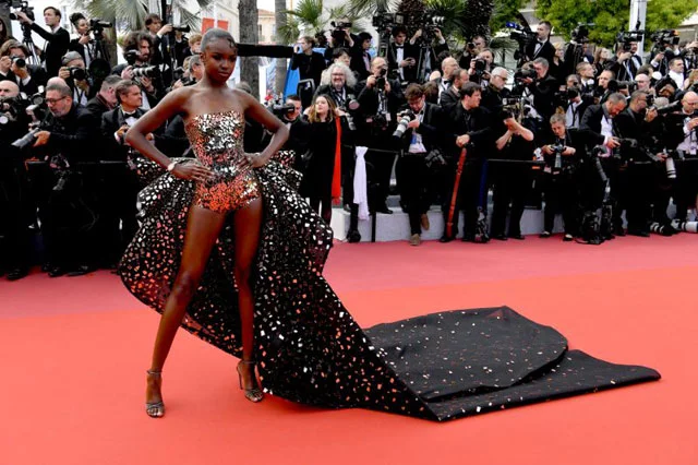 Actress Leomie Anderson on Rami Kadi Couture on the Cannes Red carpet