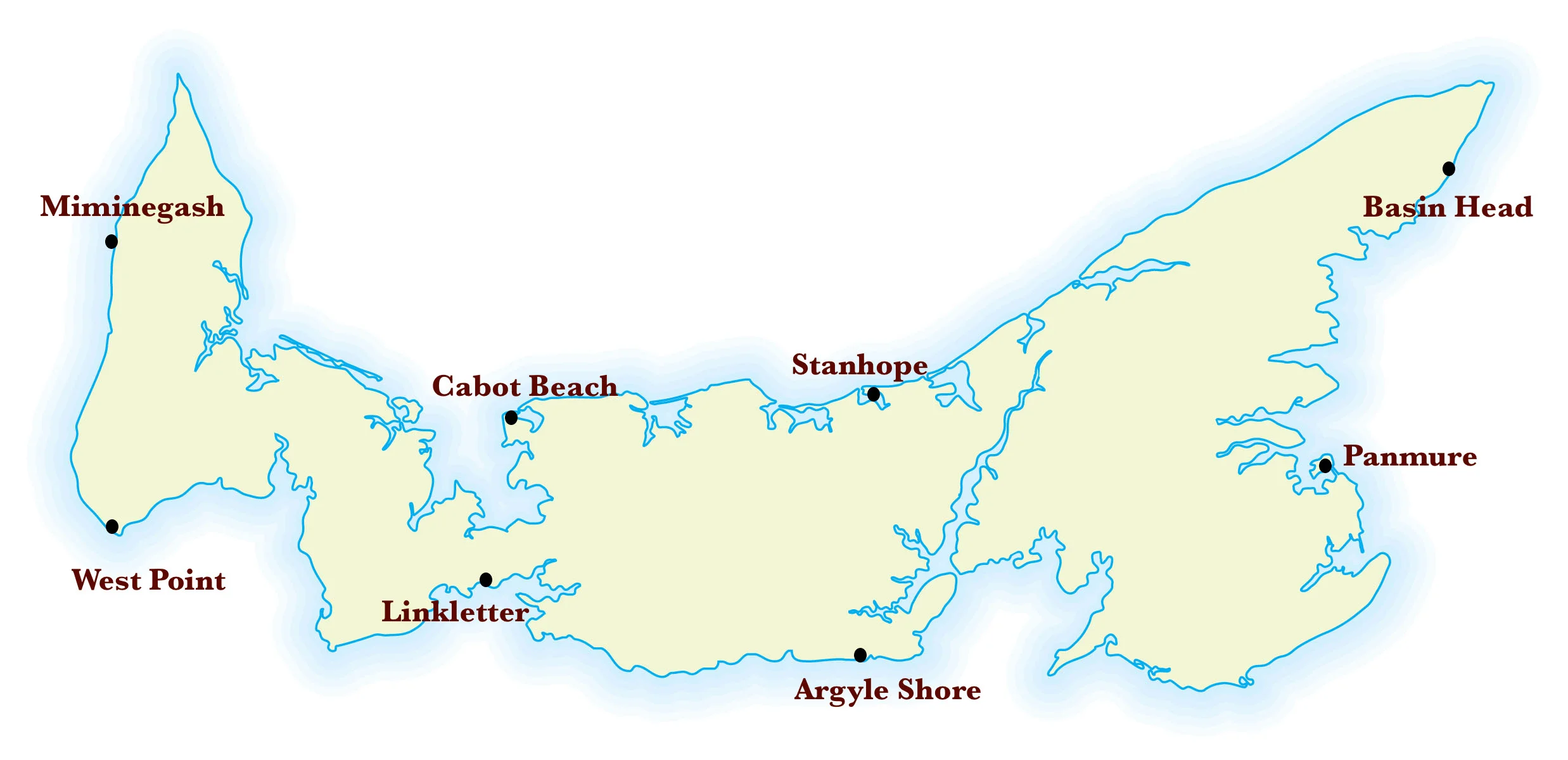 Figure 1. Map of beaches visited.