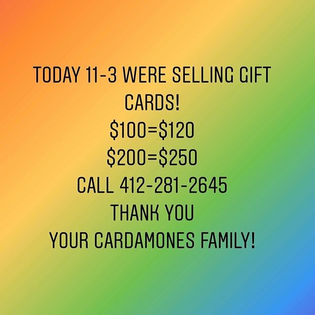 Did you miss the chance to call on Thursday? We&rsquo;re answering the phone again today 11-3 for all your gift card needs!