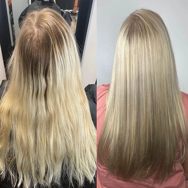 six months of regrowth, gone in 4.5 hours!  Thanks for coming in!
.
.
#blondehair #platinumblonde #colorcorrection #doubleprocess #pittsburghhair #pittsburghstylist #pittsburghsalon #pghhair #pghsalon #pghstylist #redkenshadeseq #matrix #matrixlightm