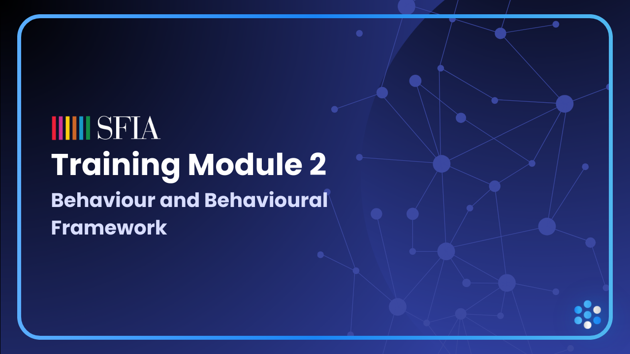 Thumbnail for SFIA training module 2 on a purple background with small white dots