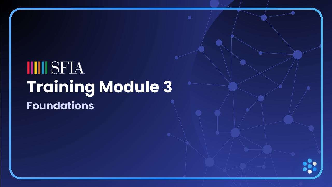 Thumbnail for SFIA training module 3 on a purple background with small white dots