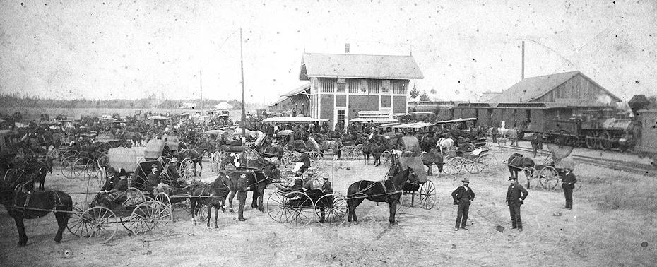 A busy day at Santa Ana's original Southern Pacific depot, ca 1888 (courtesy Gladys Reeves).