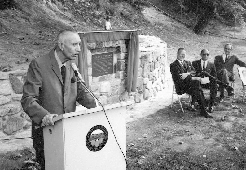 Supervisor Cye Featherly, speaking at the dedication of the tree named in his honor, 1968 (courtesy the Orange County Archives).