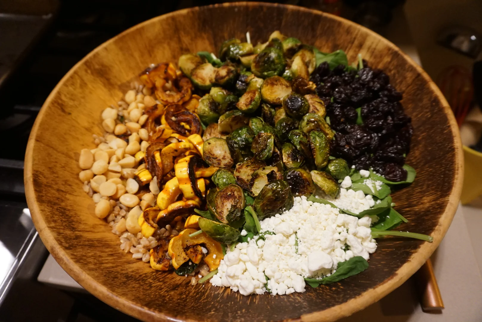 Delicata Squash, Brussels Sprouts, Farro &amp; Goat Cheese Salad