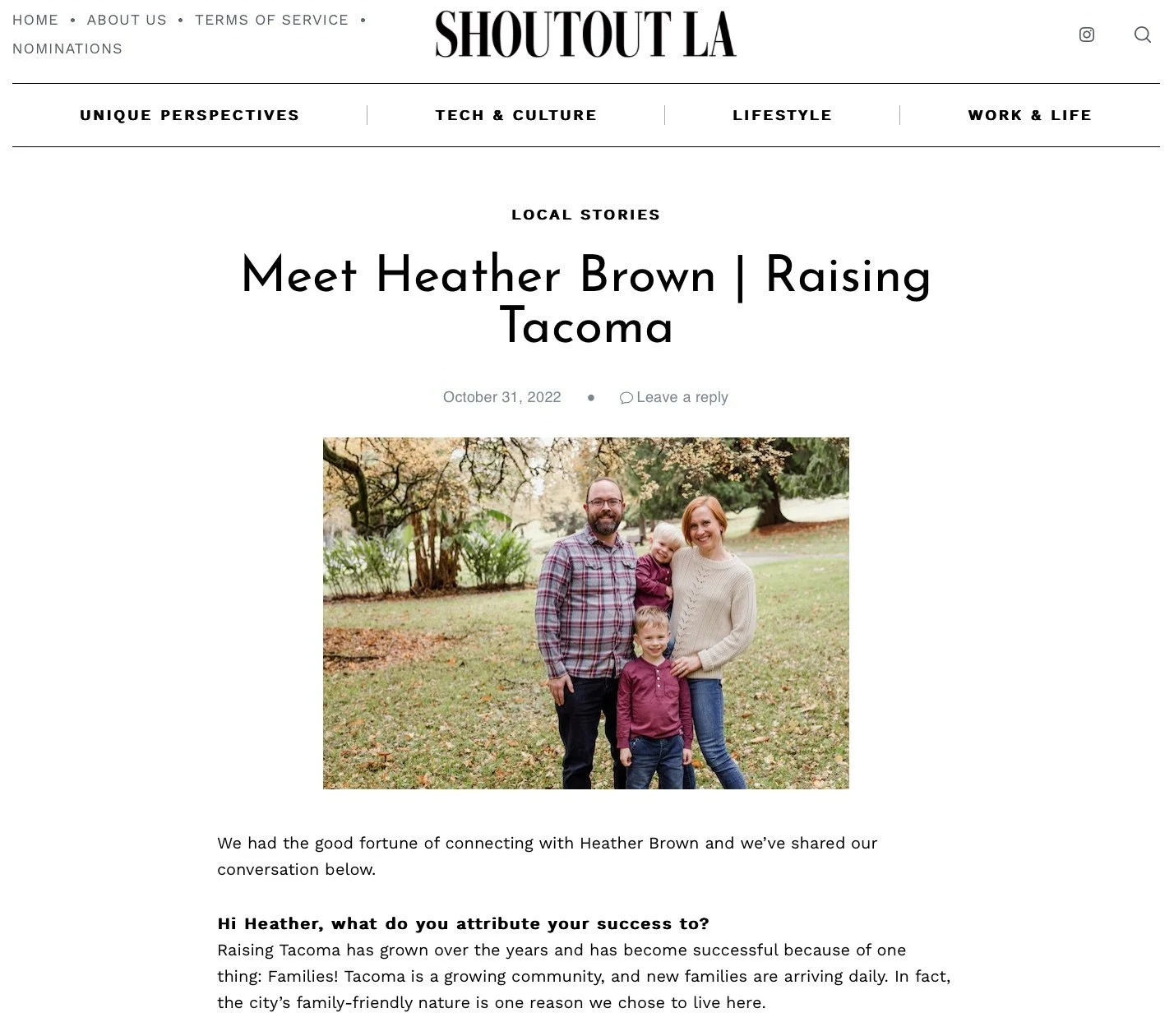 Shoutout LA: Meet Heather Brown of Raising Tacoma