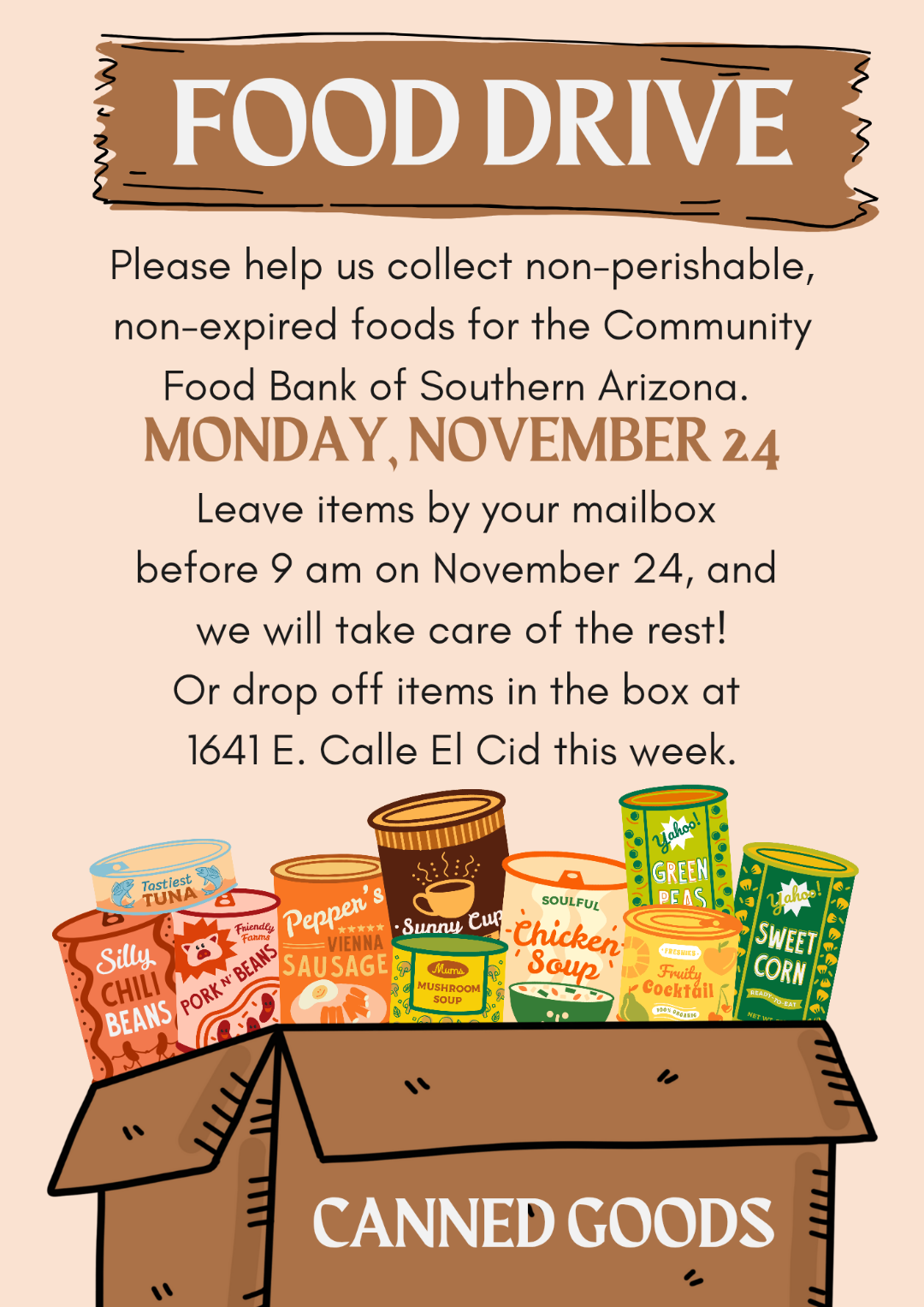 Community Food Drive on Monday, November 24