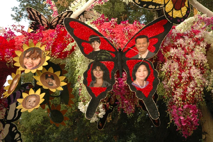 Portraits on the Kodak float including (red butterfly, clockwise from left) Nicholas Green, Stephen Jokela, Jr., Zenaida Hoh, MD, and Christy Bueno oriented us to the opportunities and challenges of honoring donors in this unique way. (Photo: Scott Weersing)