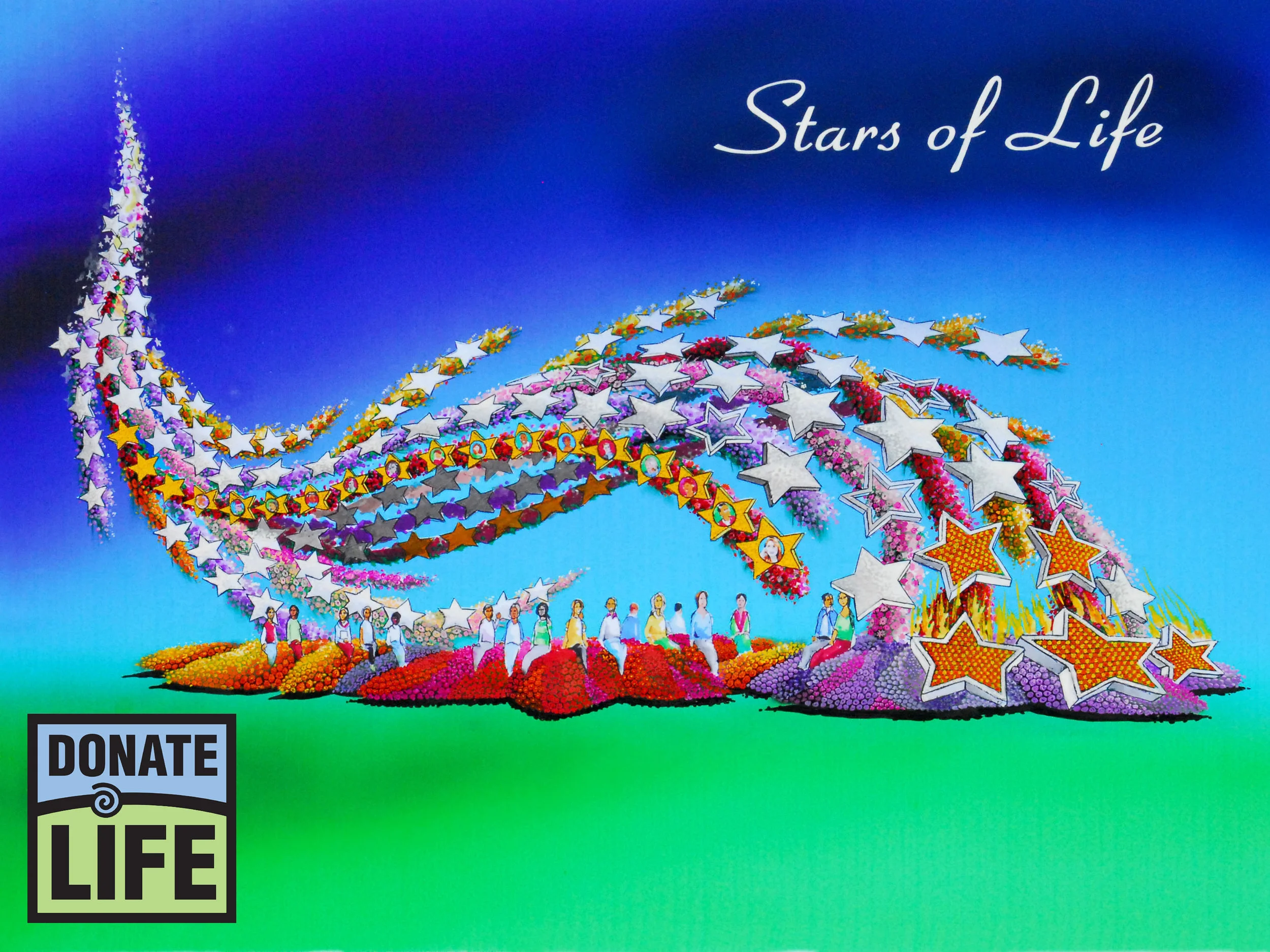 Inspired by the 2009 Rose Parade theme “Hats Off to Entertainment,” Donate Life's "Stars of Life" was the first abstract design in the Rose Parade's 120-year history. (Conceptual rendering by Dave Pittman)