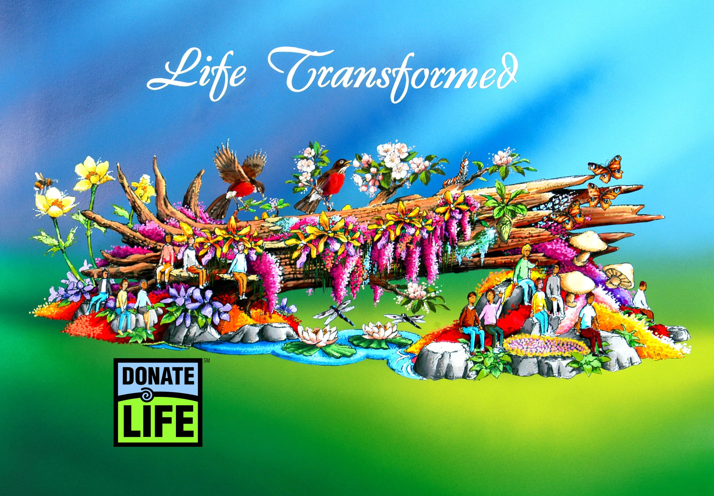 The 2006 Rose Parade theme “It’s Magical” inspired the metaphorical “Life Transformed,” with its fallen tree and new life springing forth from its shelter. (Conceptual rendering by Dave Pittman)