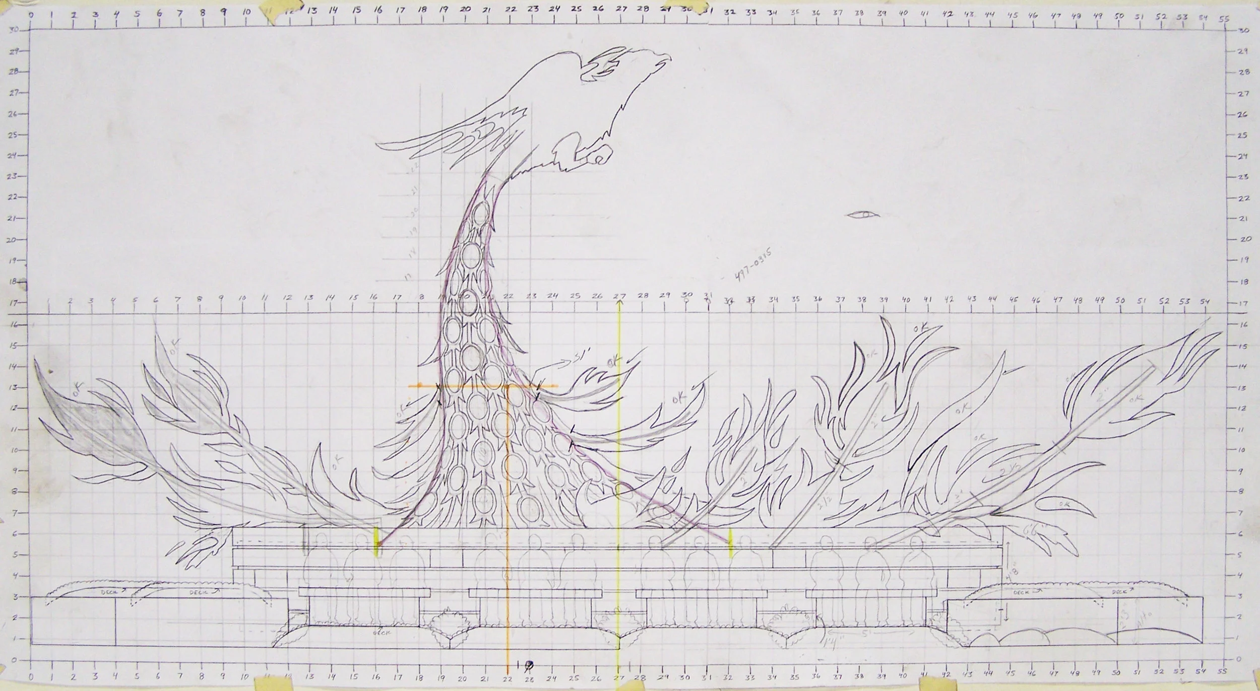 As with the conceptual rendering, designer Dave Pittman prepared the blueprint by hand.