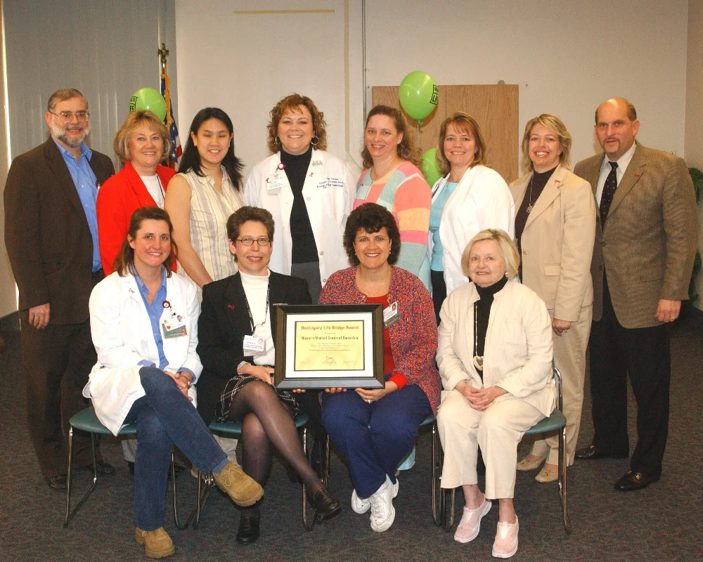 Staff from Western Medical Center Santa Ana proudly posed with their OneLegacy Life Bridge Award.
