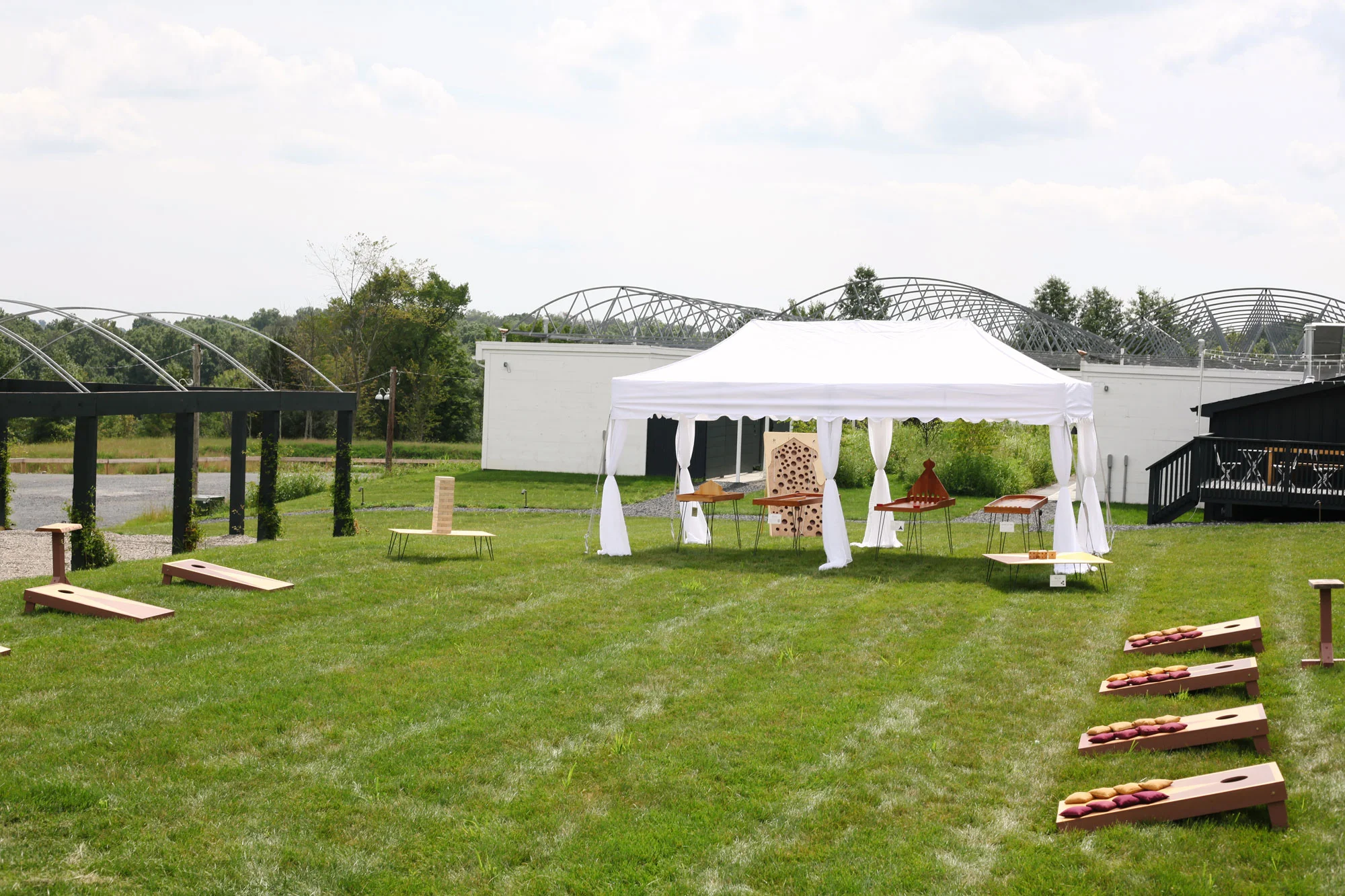 Our 10’ x 20’ pop-up tent comes with Game Rental Package #2 to lend much-needed shade and protection from the elements for guests enjoying our signature table games, inspired by 1500s Europe and traveling carnivals.