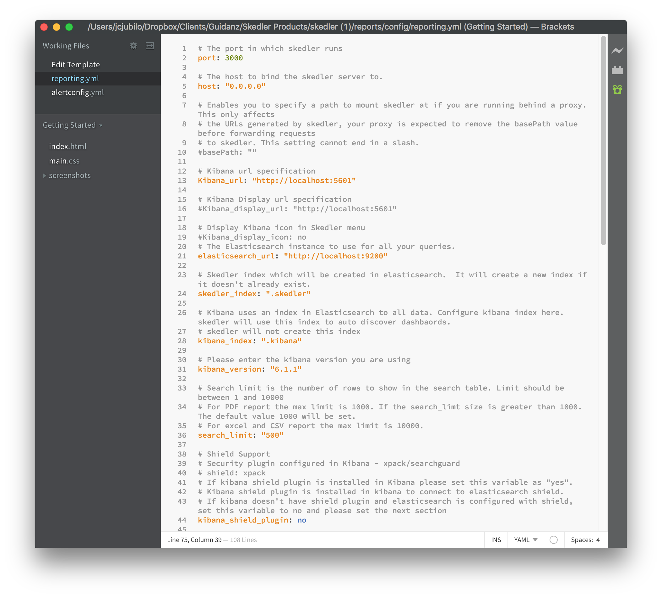There is no initial setting options in the interface as the software relies on DevOps engineers to configuration through .yml file. All of the settings should be available through the interface. The required fields need to be displayed at GUI launch, if not setup properly through .yml file.