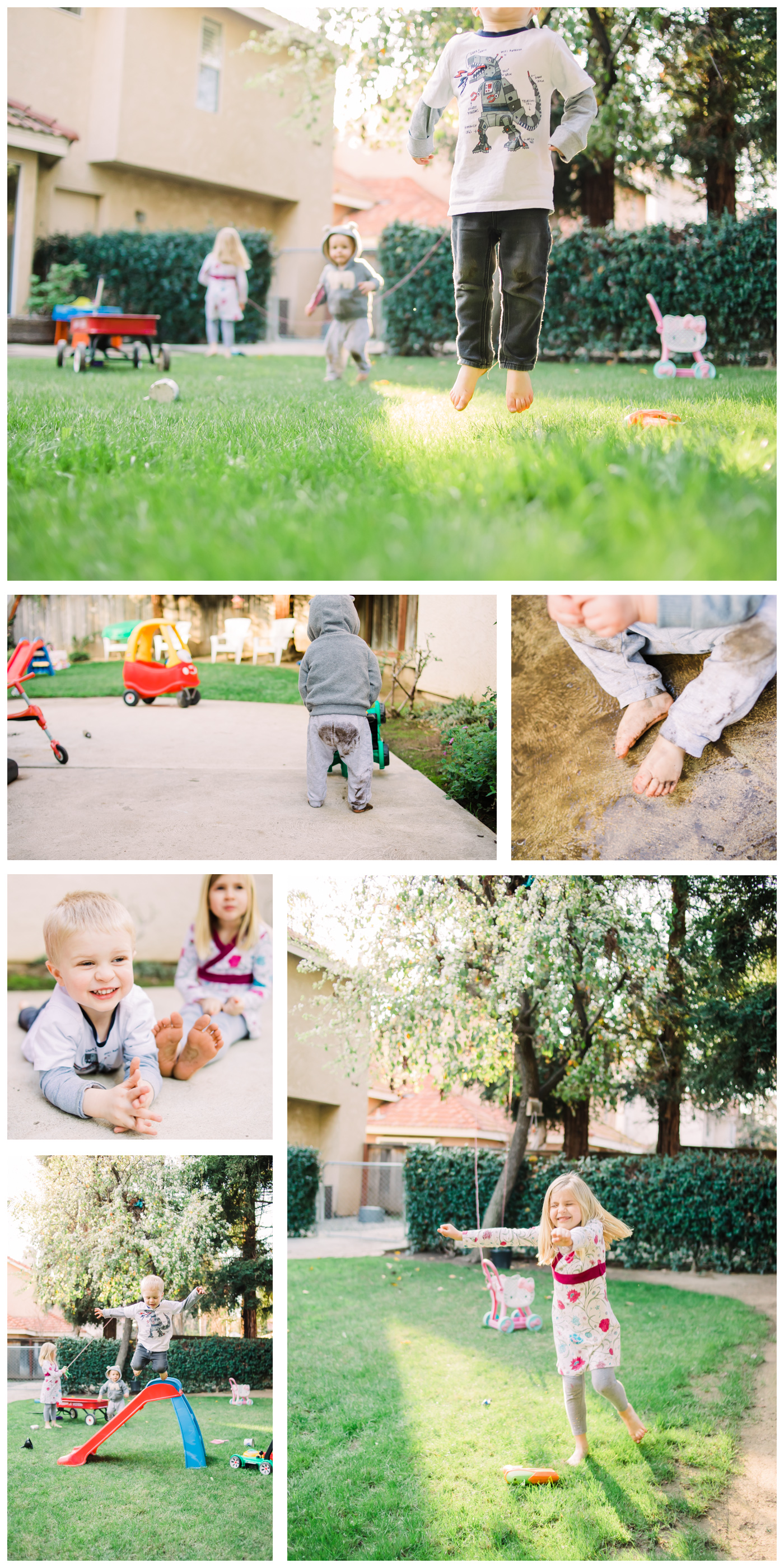 collage of kids playing in a backyard