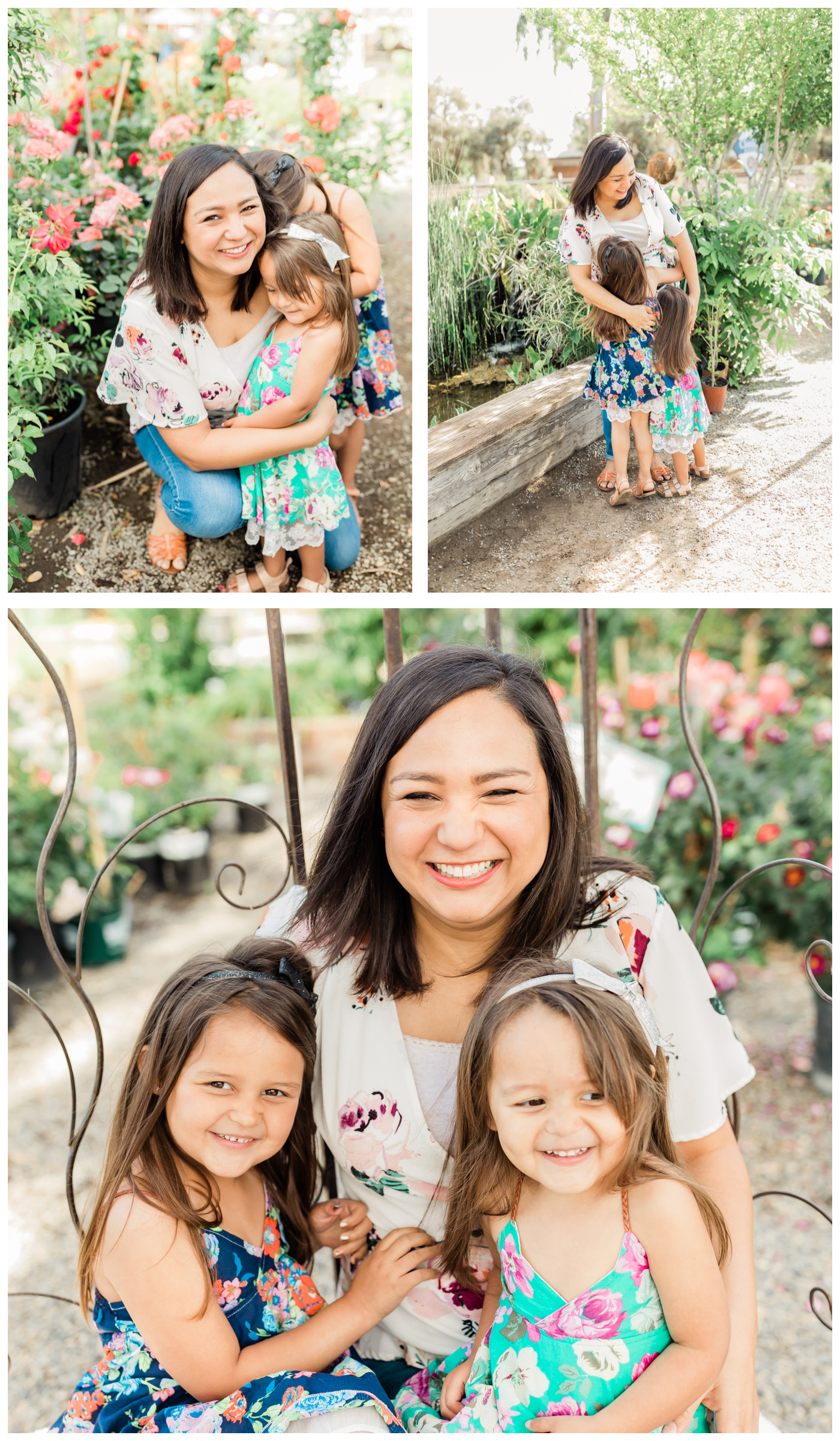 Collage of images of mother with two little girls