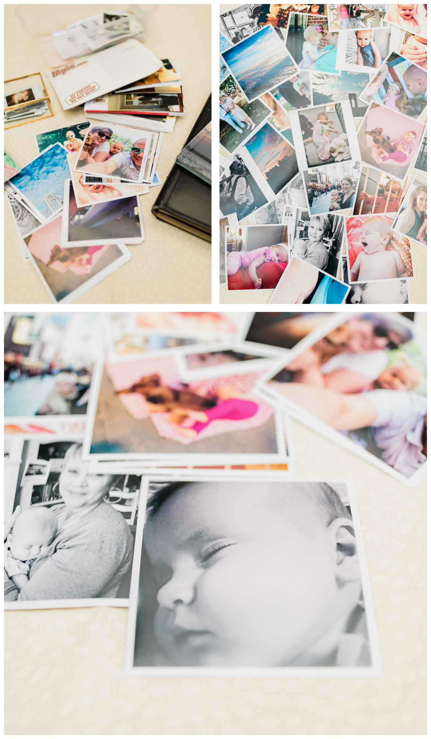 collage of flatlay of photo prints and products