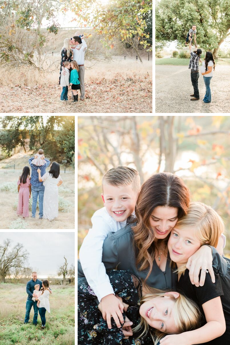 collage of various families posing for fall family photos