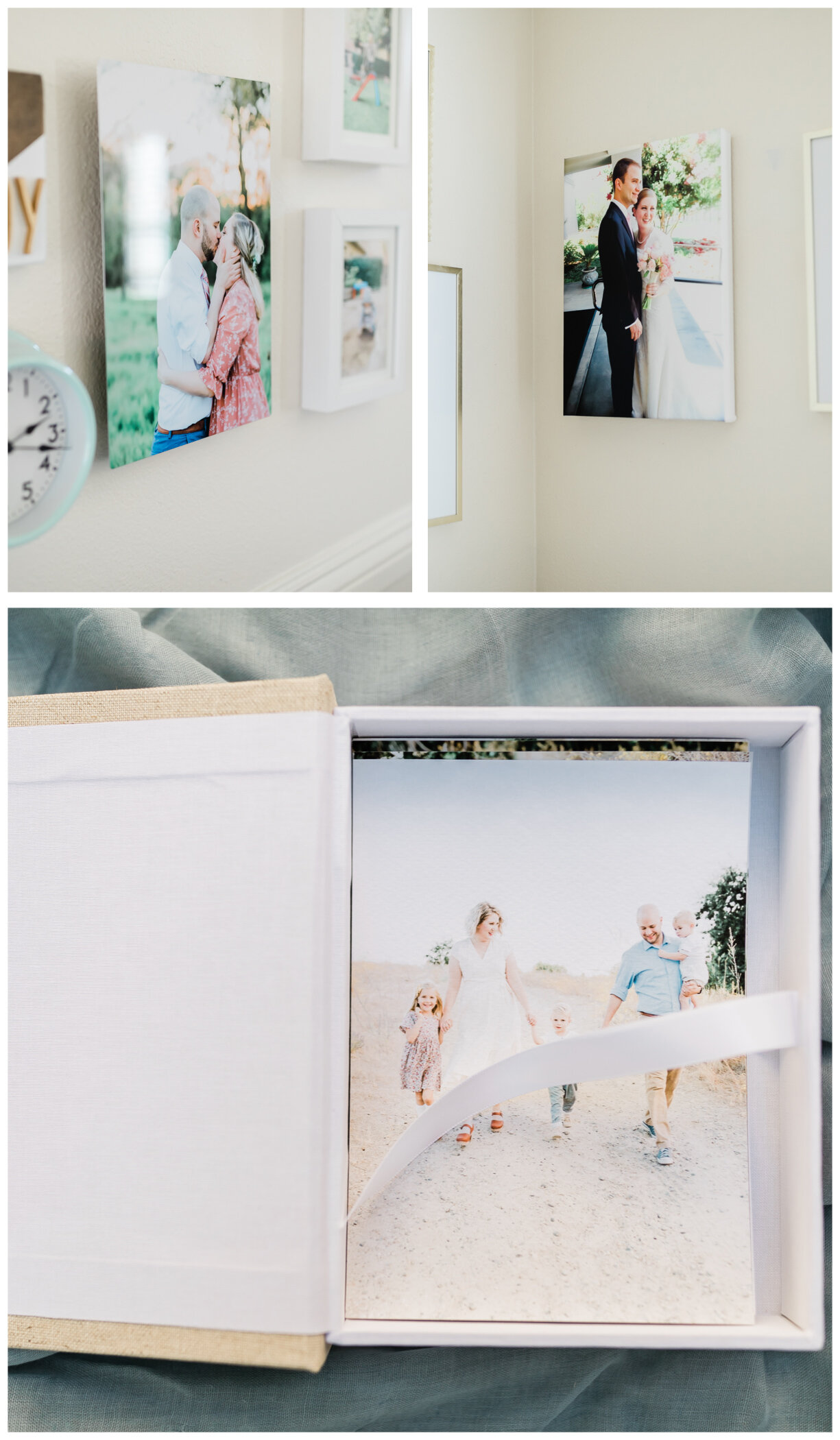 Products shown: High Gloss Metal Print, Fine Art Canvas, Linen wrapped Folio box with fine art prints.